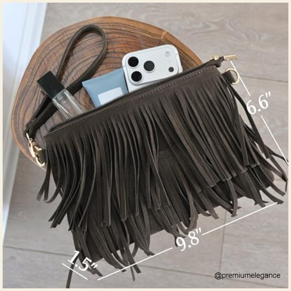 Small Faux Suede Crossbody Bag with Removable Strap and Wristlet - Picture 5 of 6